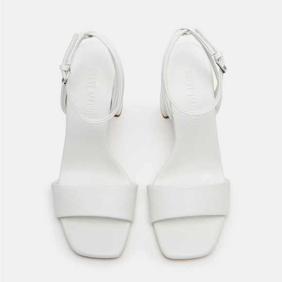 Steve Madden White Leather Messa Block Heel Ankle Strap Sandals - Picture 10 of 11